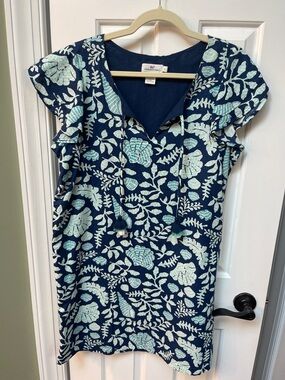 Vineyard Vines Navy Mini Dress with Mint Floral Print